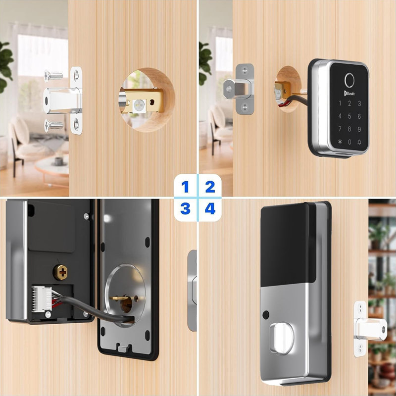 Fingerprint Door Lock 4-in-1 Smart Lock - Keyless Entry With App, Keypad & Backup Key (Brushed Nickel)